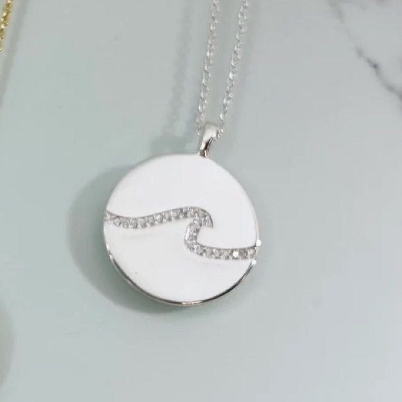 Misha Hawaii Wave Coin Necklace with CZ’s in SILVER. New and never worn. - Picture 3 of 8